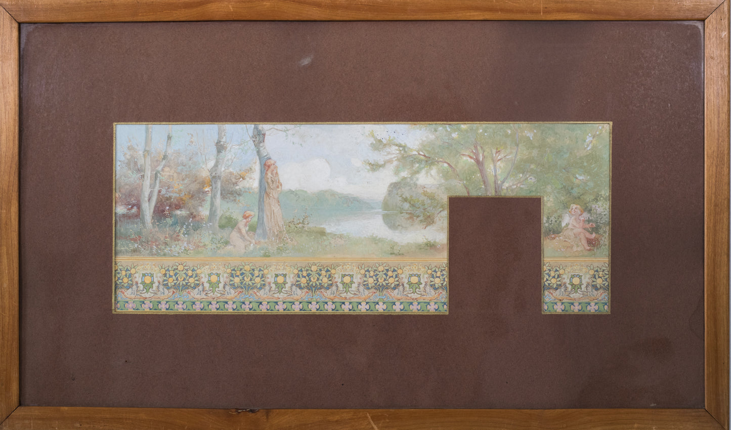 Nabis-style Watercolour Study for Wall Frieze_Framed