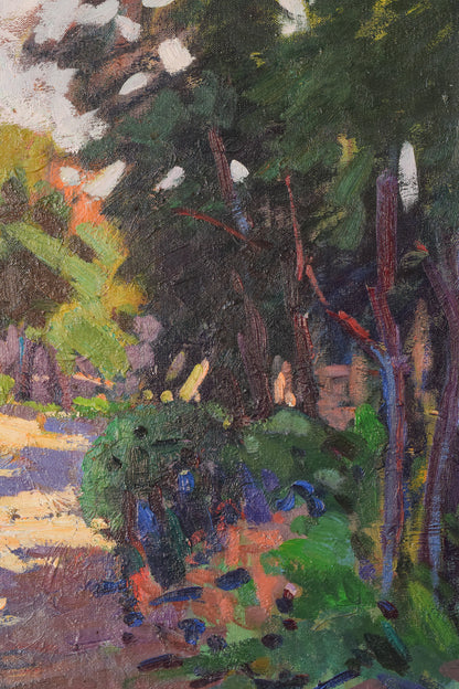 Post Impressionist Oil Painting of House with Trees. Light & Shade Study