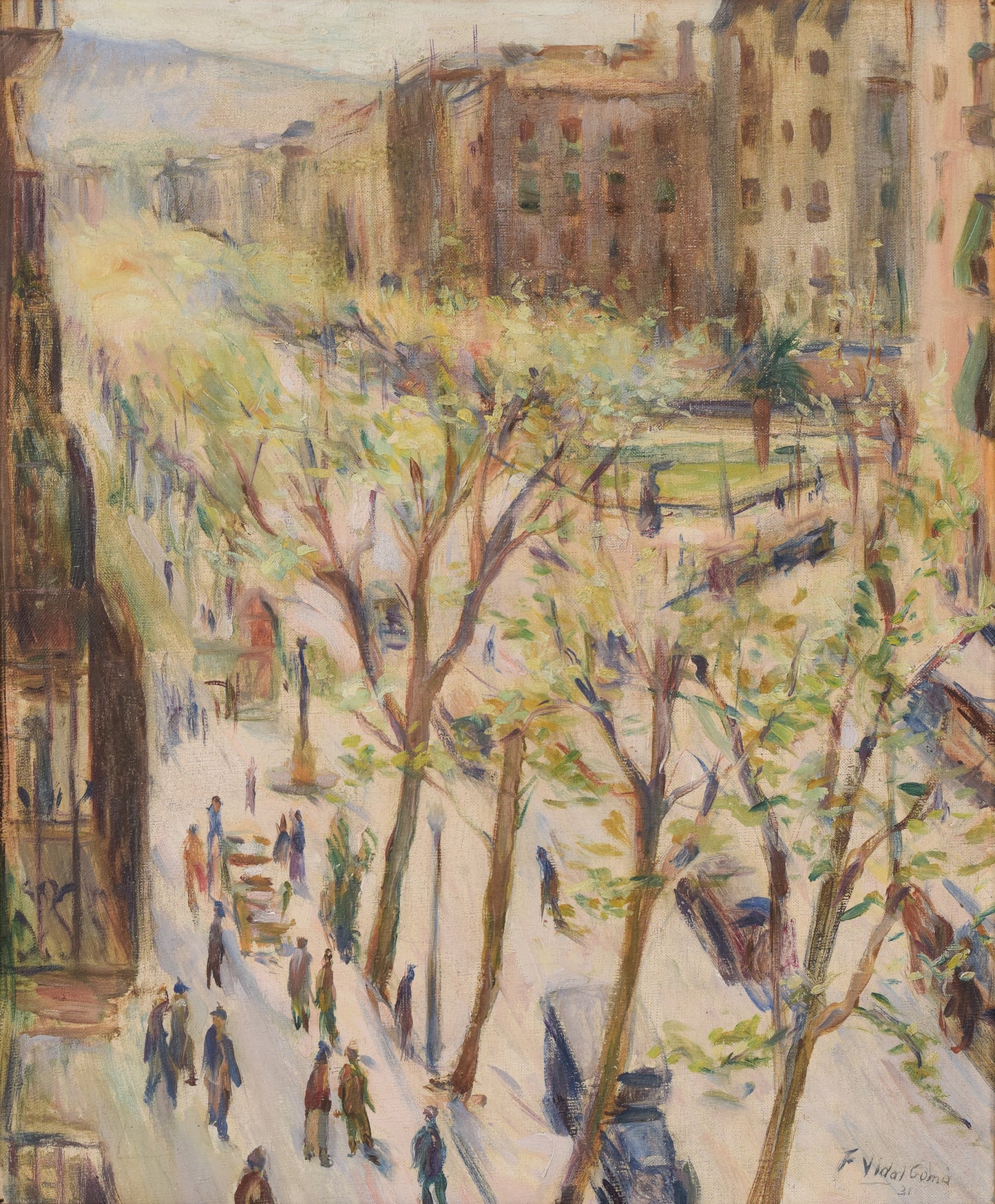 Francesc Vidal Gomá - Impressionist Street Scene, Barcelona 1931