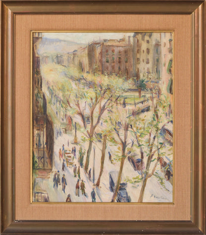 Francesc Vidal Gomá - Escena callejera impresionista, Barcelona 1931