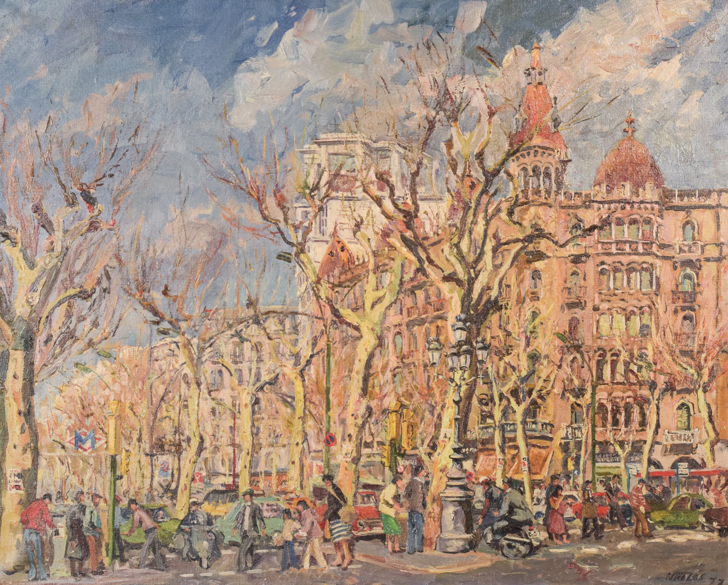 Barcelona Street Scene, 'Passeig de Gràcia. Plaça de Catalunya' - Oil on Canvas