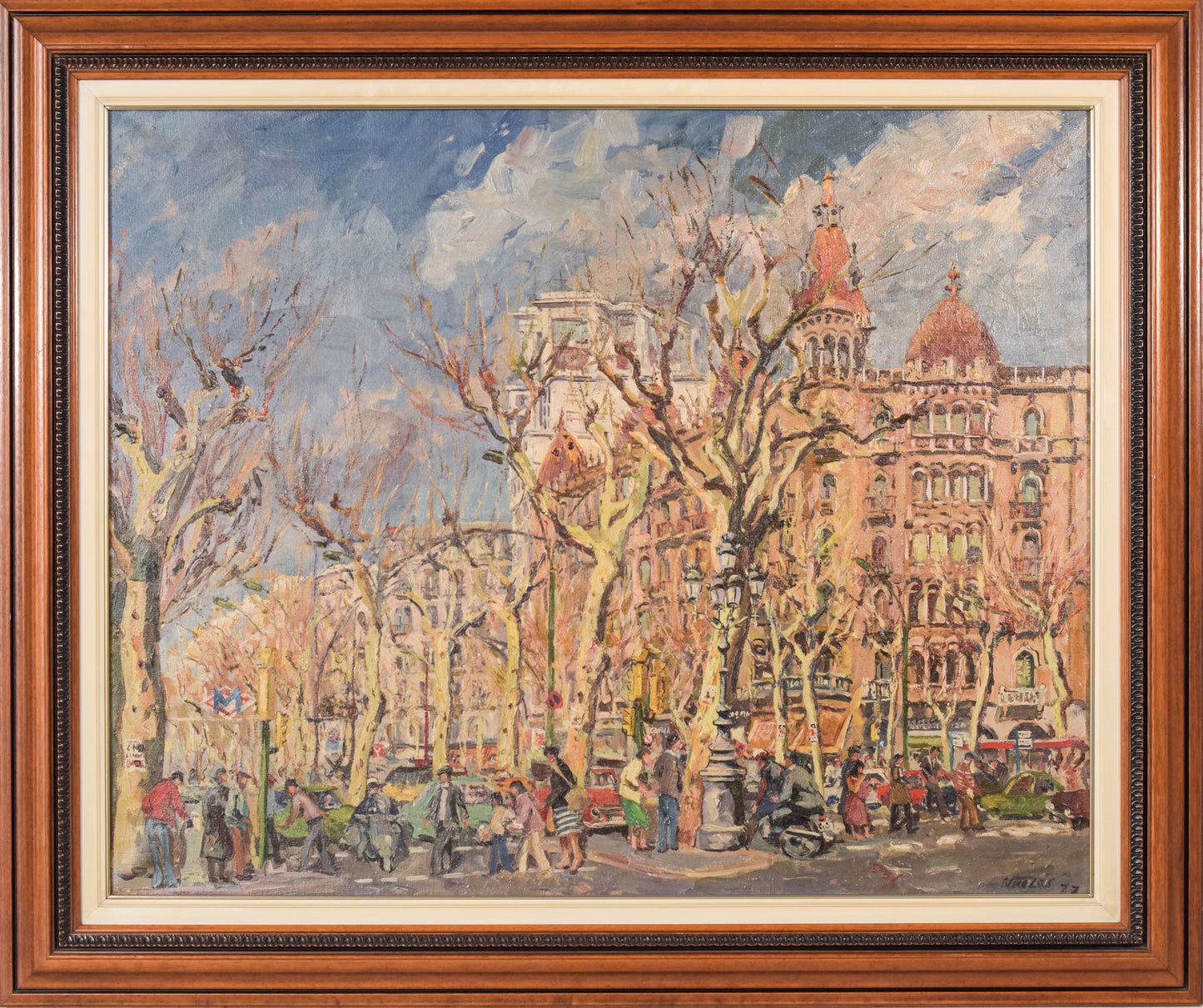 Barcelona Street Scene, 'Passeig de Gràcia. Plaça de Catalunya' - Oil on Canvas