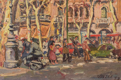 Barcelona Street Scene, 'Passeig de Gràcia. Plaça de Catalunya' - Oil on Canvas