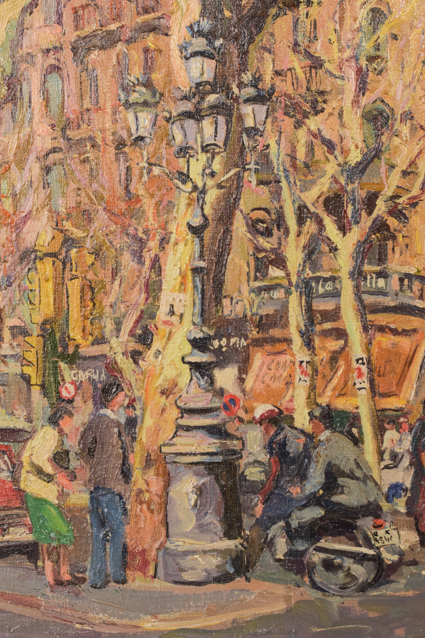 Escena callejera de Barcelona, ​​'Passeig de Gràcia. Plaça de Catalunya' - Óleo sobre lienzo