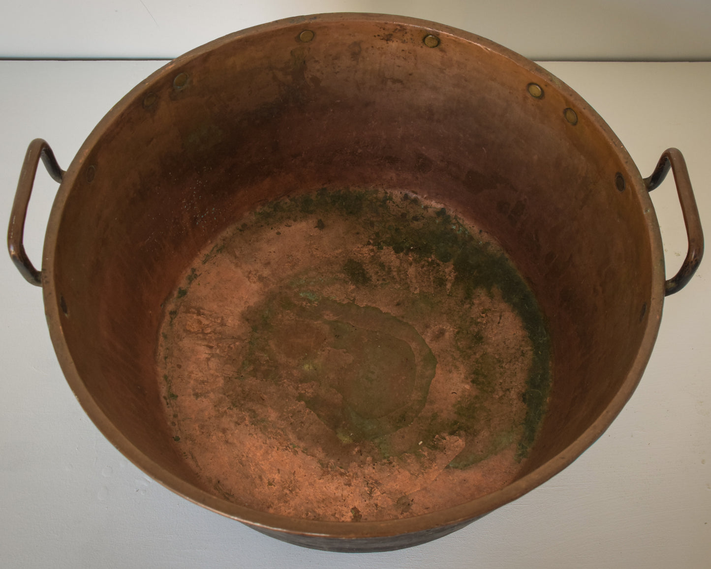 Large Decorative Handmade Riveted Copper Pot_Above view