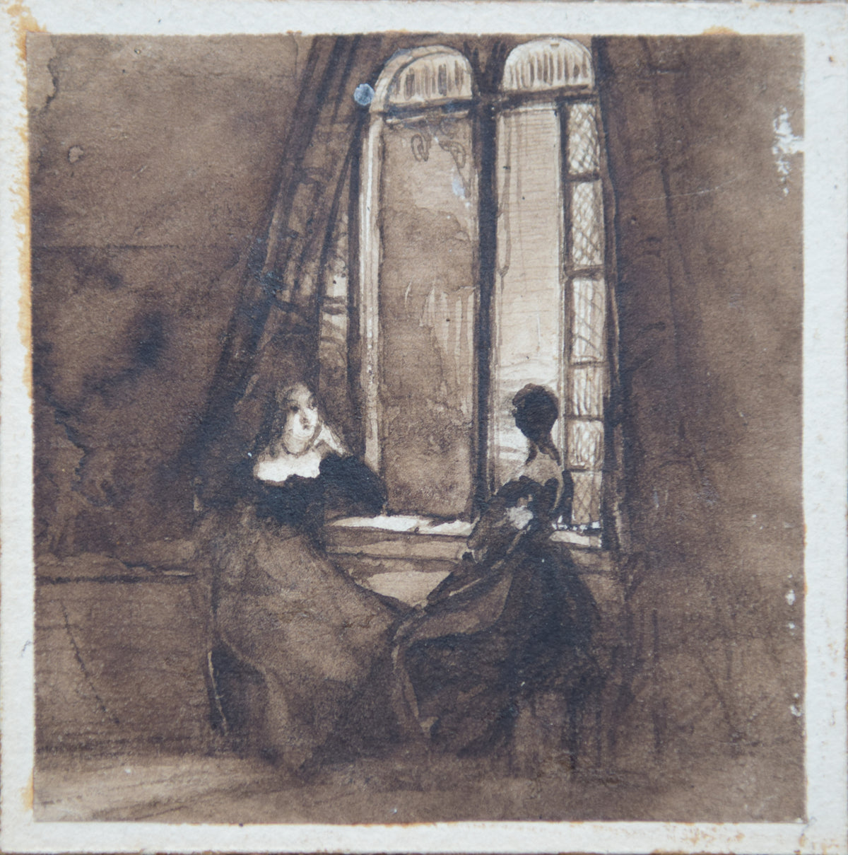 Window Ink Drawing Ladies by a Window - Drawing in India Ink – Modern Decorative