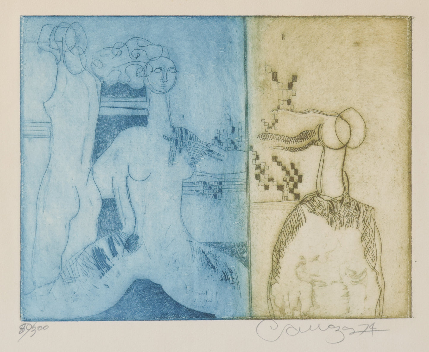 Etching with Nude Figures and Abstract Design