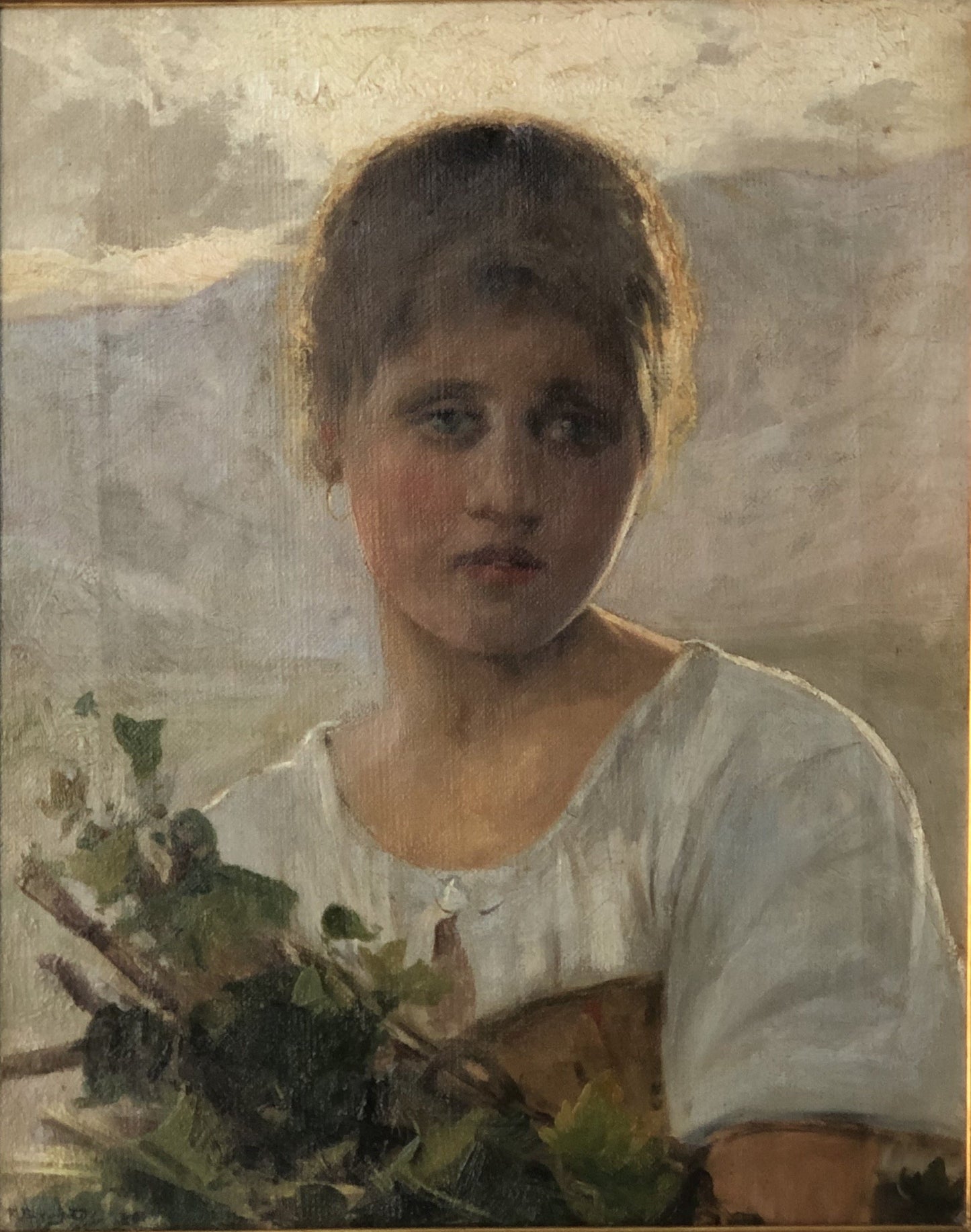 Girl with bouquet of flowers. 1890. Oil on canvas