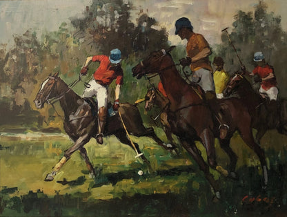 Polo Players Original Oil on Board Signed