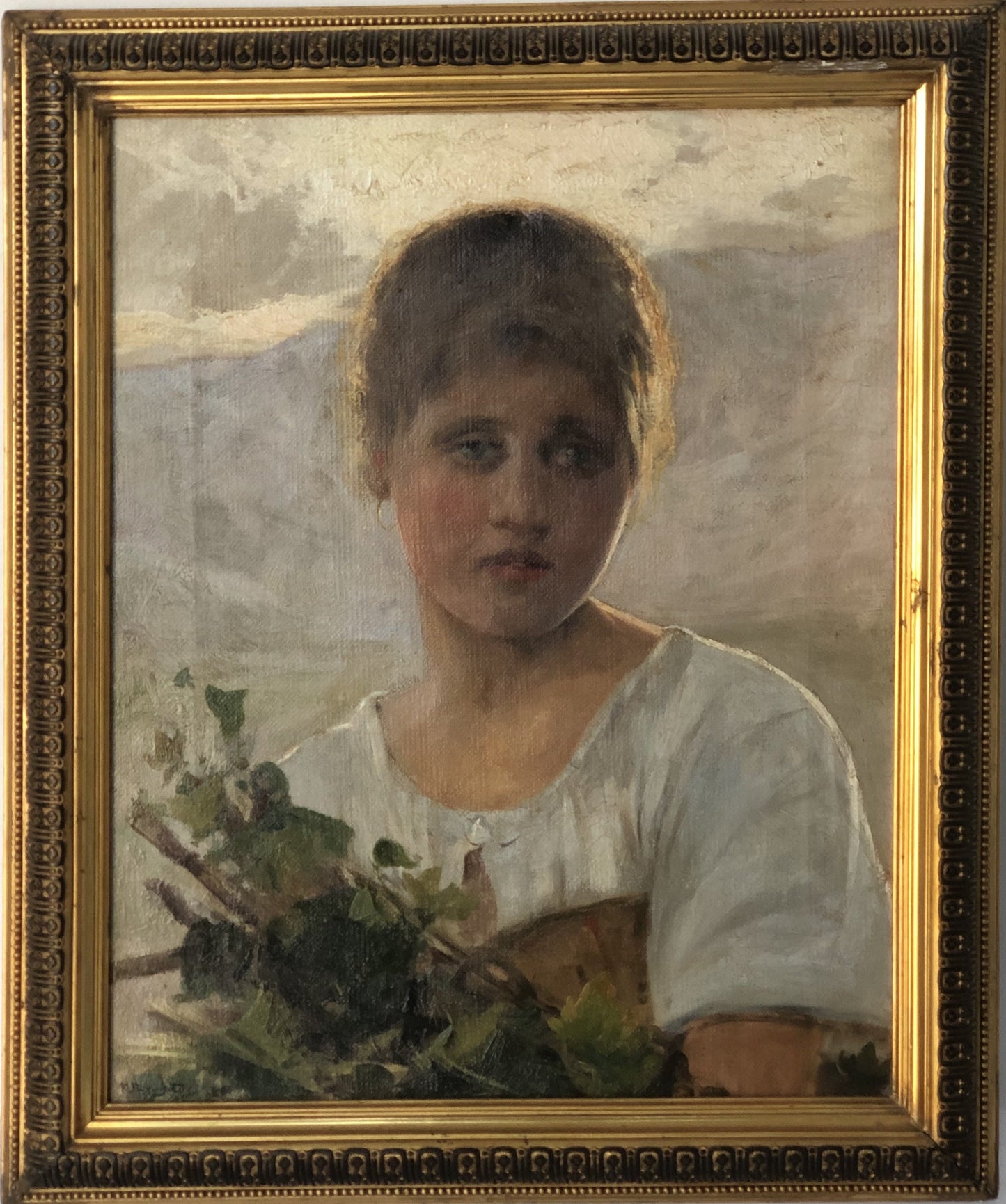 Chica con ramo de flores. 1890. Óleo sobre lienzo