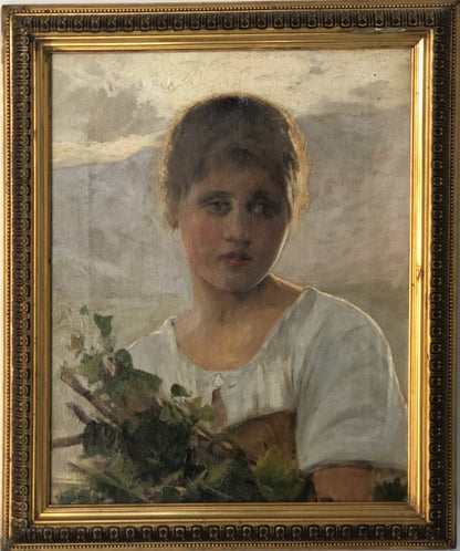 Girl with bouquet of flowers. 1890. Oil on canvas