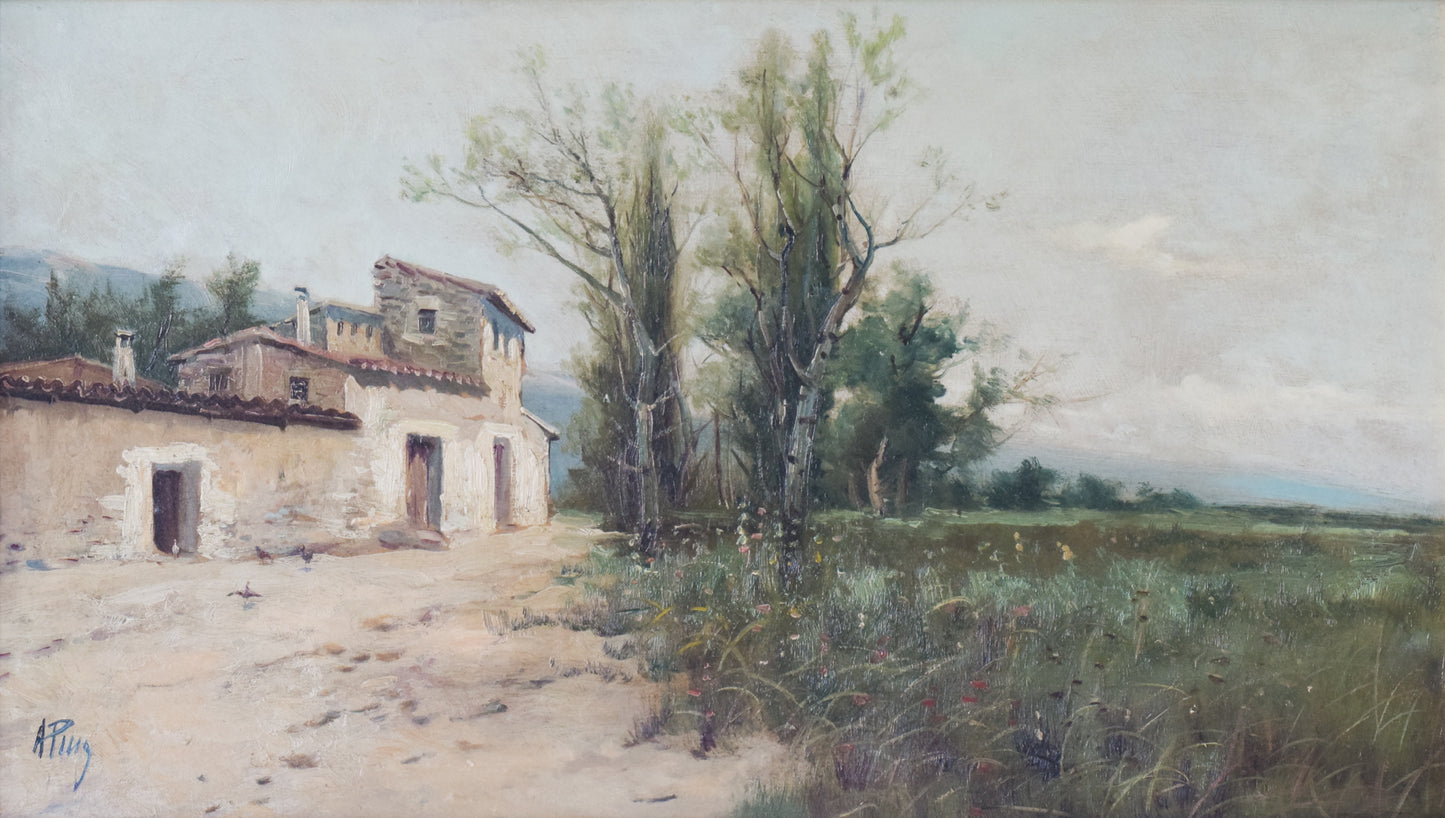 Spanish Landscape with Farmhouse and Wildflower Meadow