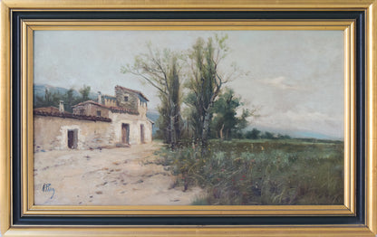 Spanish Landscape with Farmhouse and Wildflower Meadow_Framed