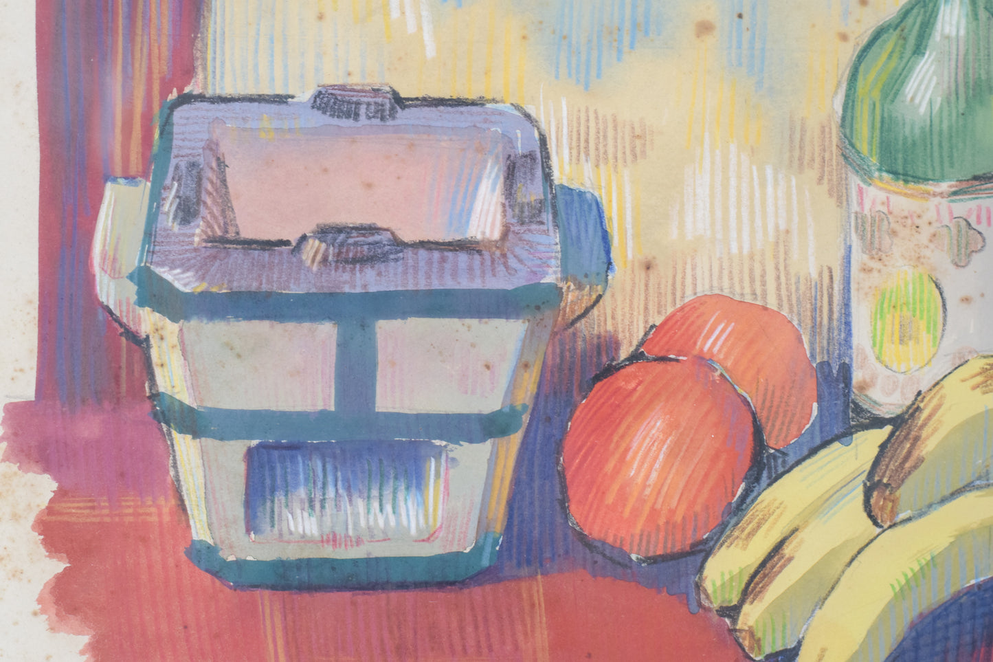 'El Circulo Artistico de Sant Lluc' Colourful Still Life Lithograph_Detail