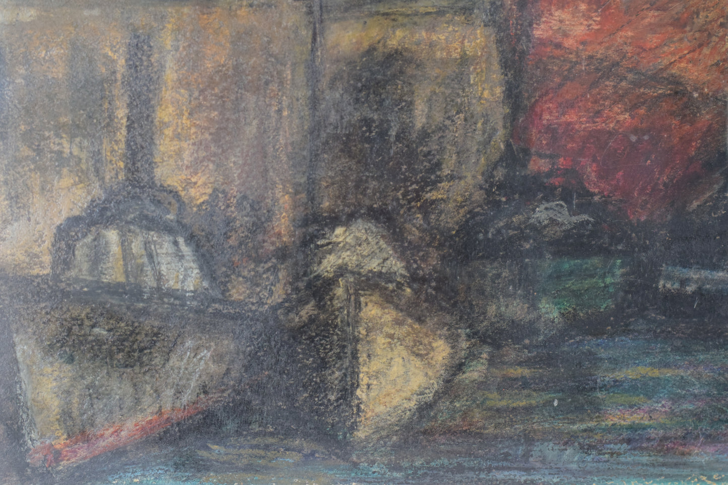 'El Círculo Artístico de Sant Lluc' Expressive Harbour Scene Lithograph_Detail