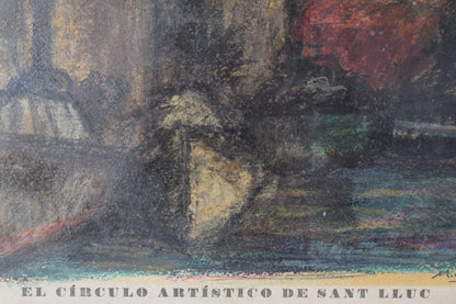 'El Círculo Artístico de Sant Lluc' Expressive Harbour Scene Lithograph_Title