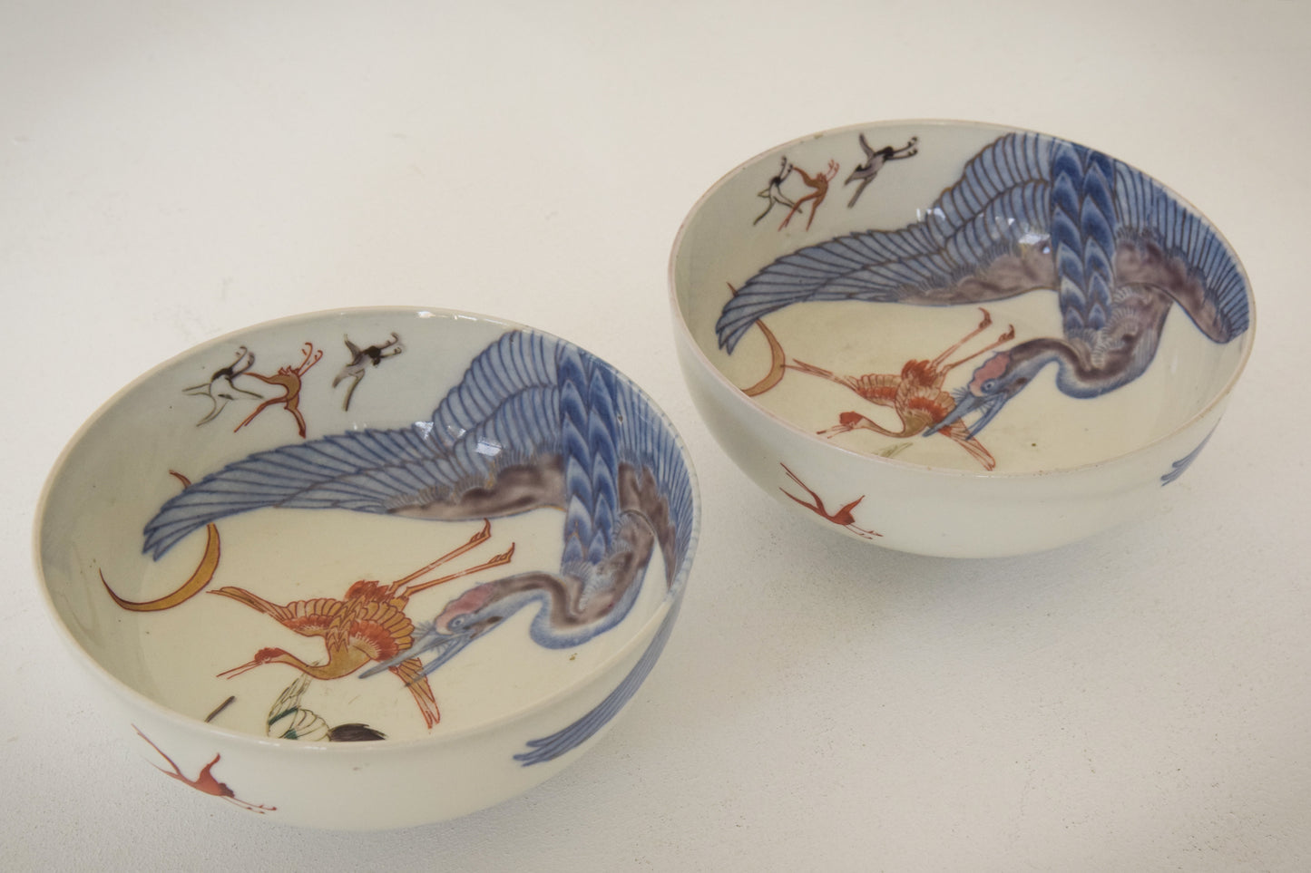 Pair - Oriental Bowls with cranes