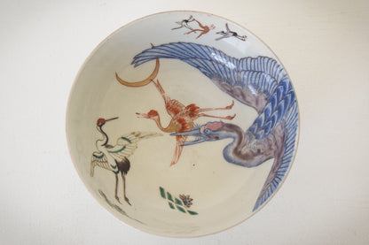 Pair - Oriental Bowls with cranes