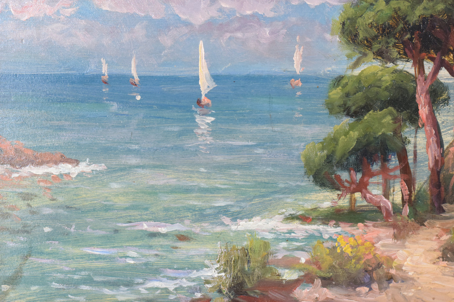 Coastal Landscape with Sailings Boats and Flowers_Detail