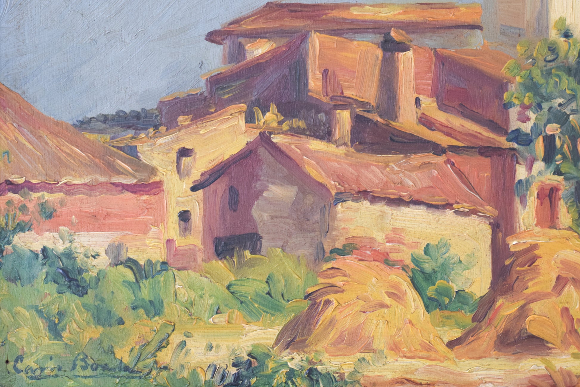 'Sant Andreu de Salou' - Landscape with Village in Golden Light_Signature
