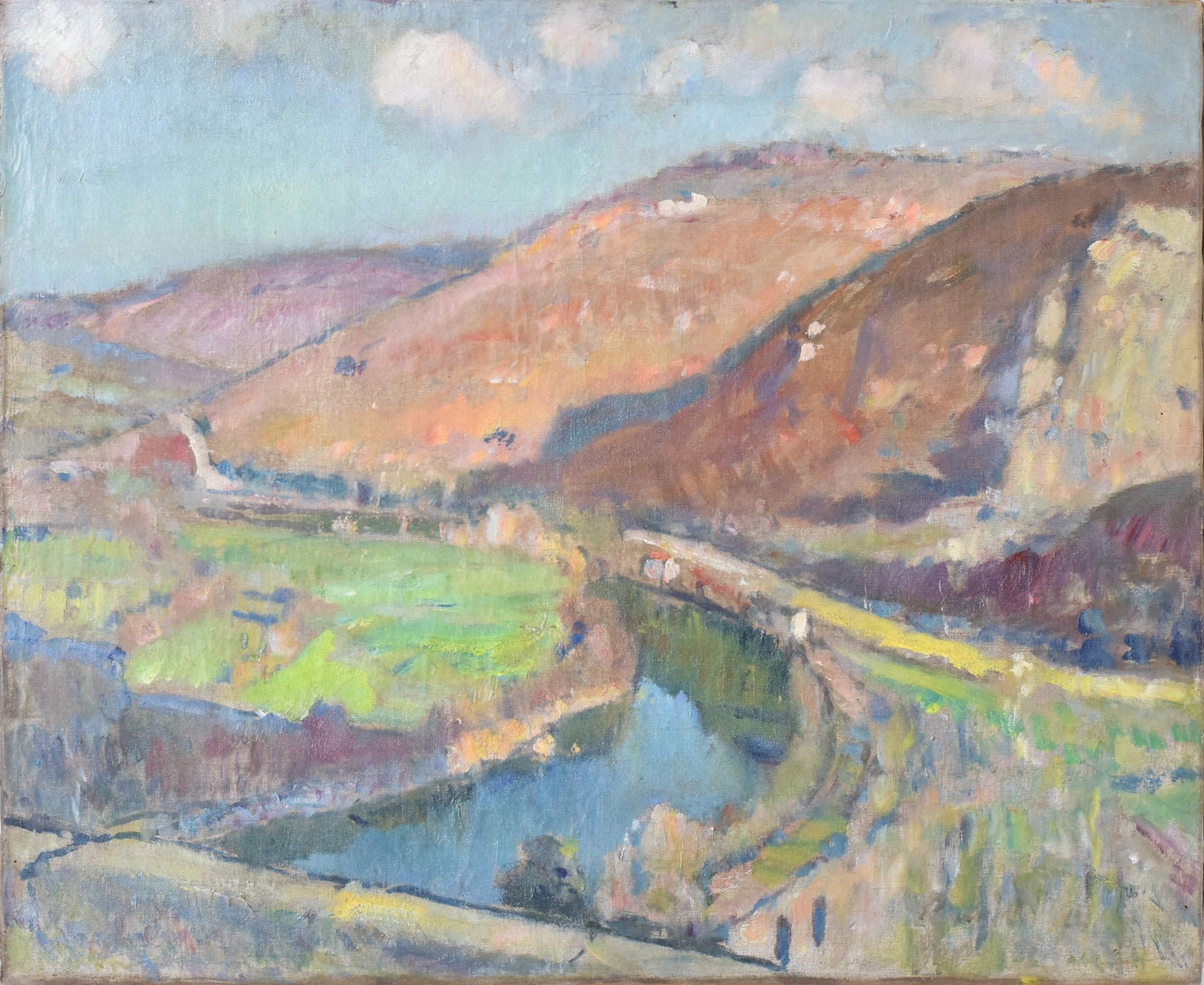 Impressionist Landscape with Hills and River
