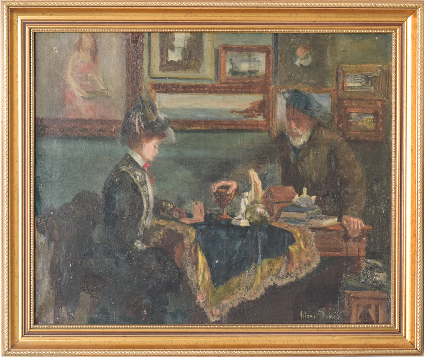 'Lady and Antique Dealer' Interior Scene_Framed