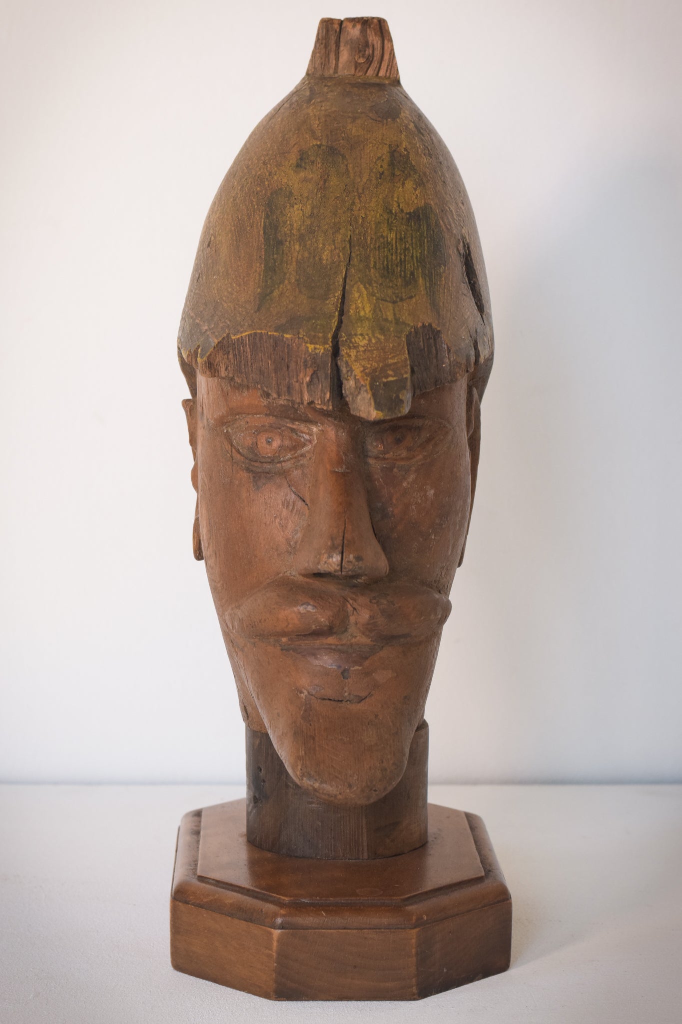 Hand-carved Wooden Head of a Soldier