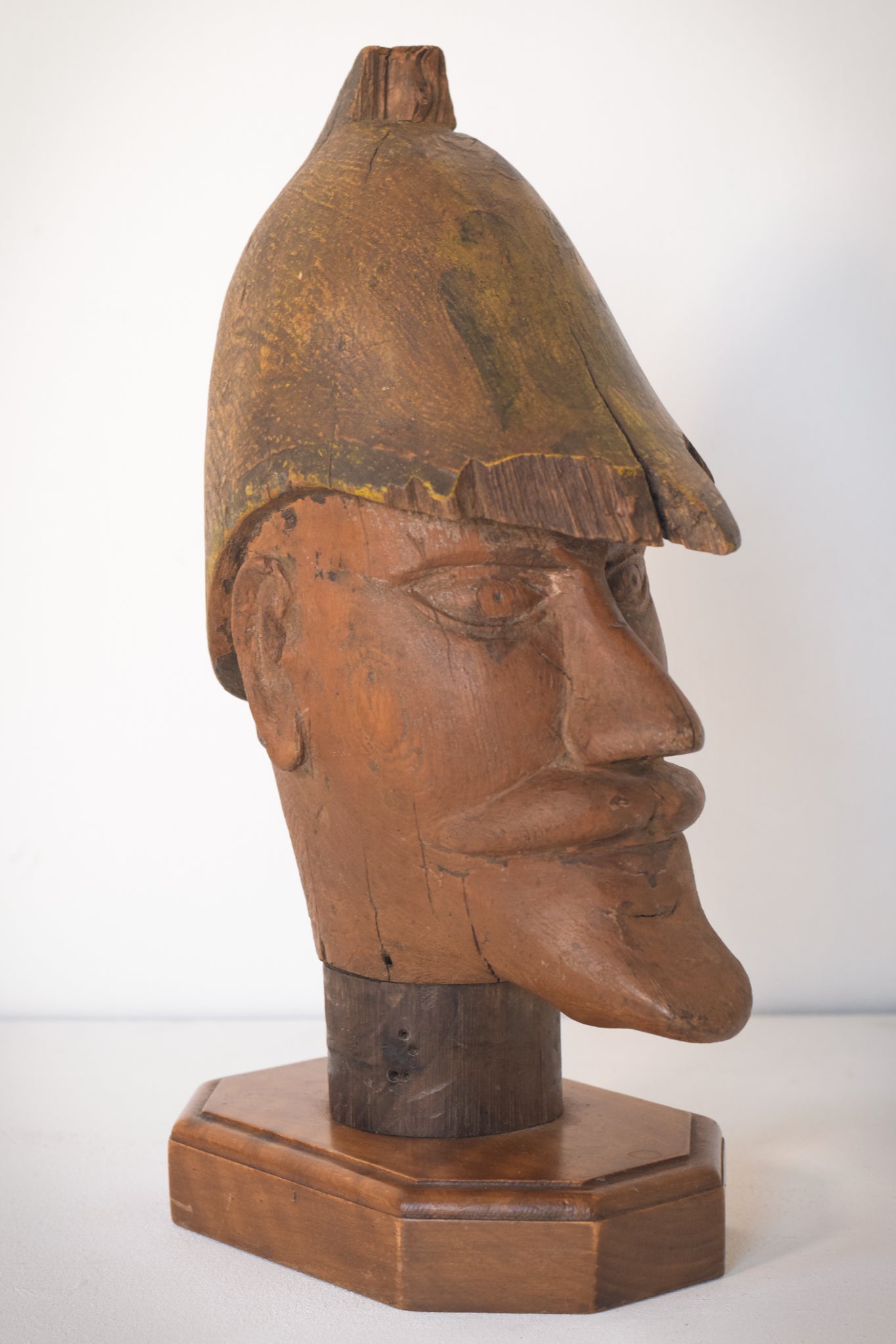 Hand-carved Wooden Head of a Soldier