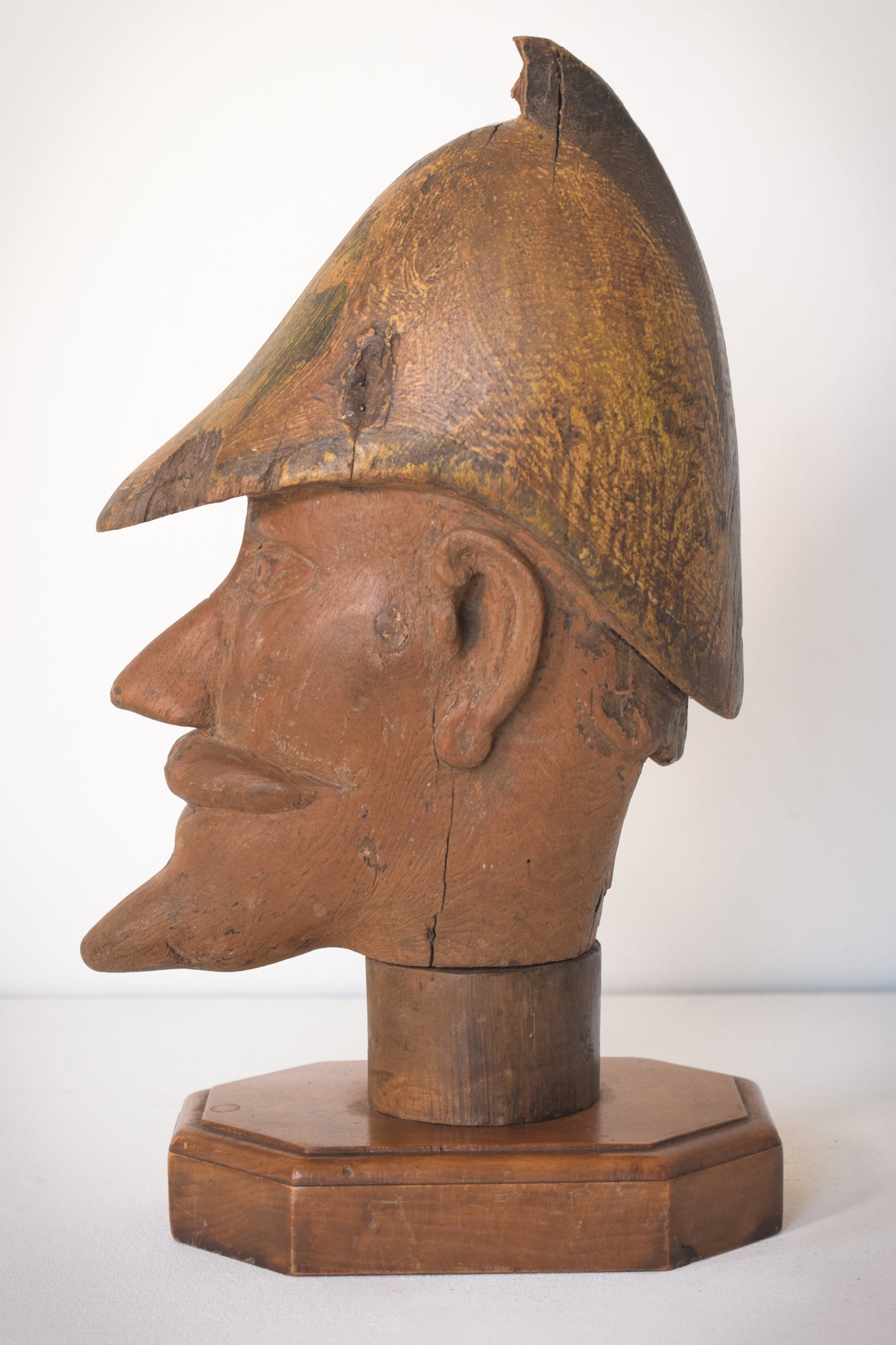 Hand-carved Wooden Head of a Soldier