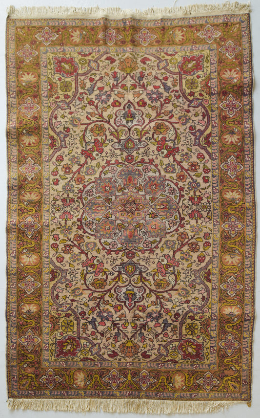 Interesante alfombra persa floral antigua tejida a mano