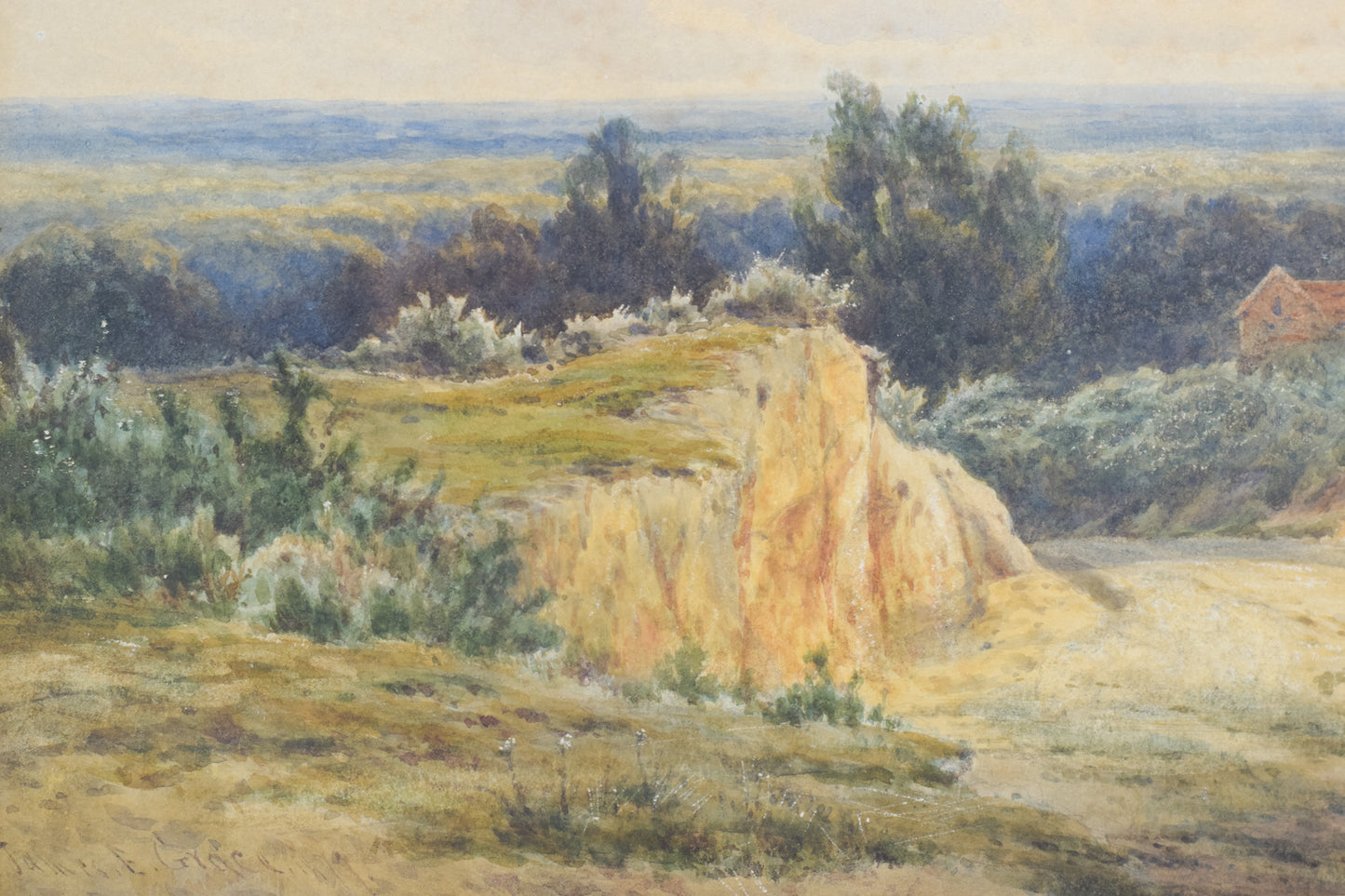 'Rural Landscape' watercolour by James Edward Grace_Detail
