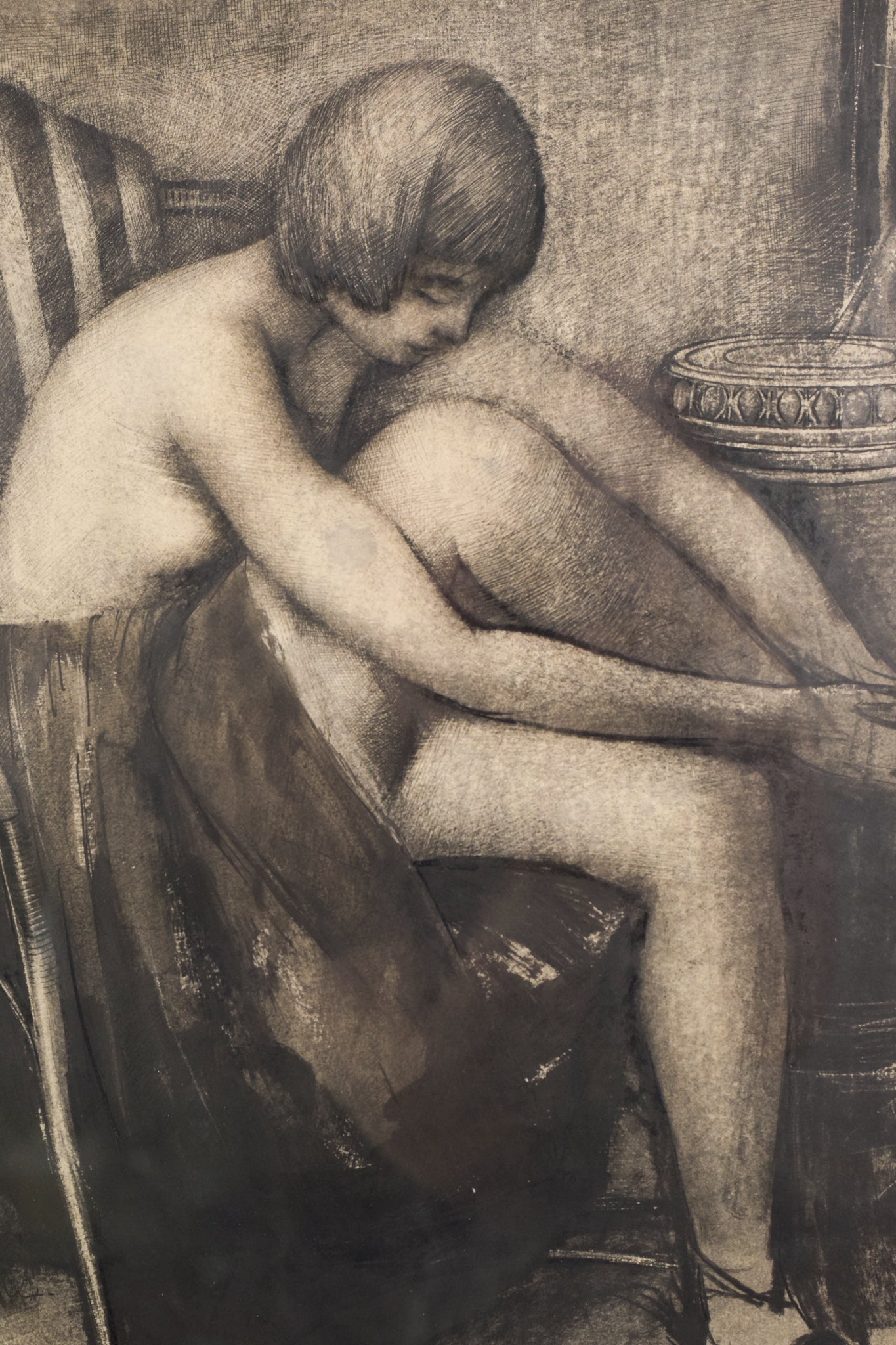 Drawing in Charcoal of a Woman in an Armchair_Detail