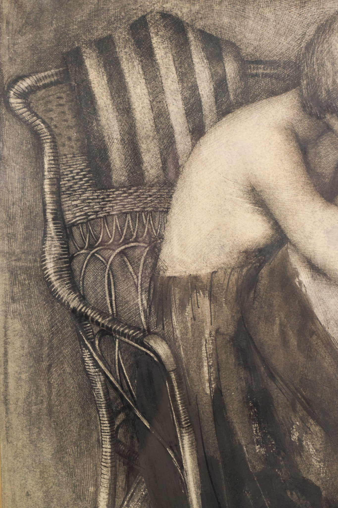 Drawing in Charcoal of a Woman in an Armchair_Detail