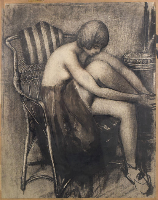 Drawing in Charcoal of a Woman in an Armchair