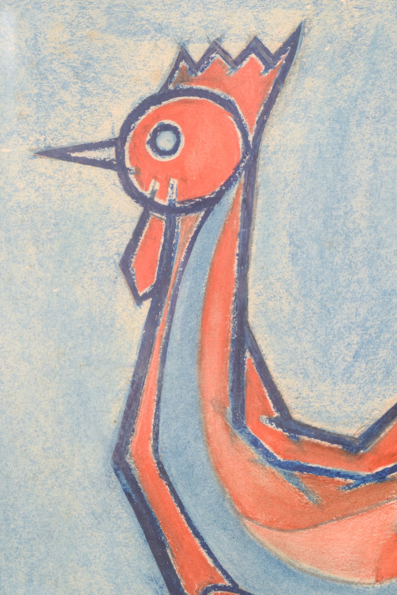 Modernist Pastel of a Cockerel Figurine by Francesc Bosch_Detail