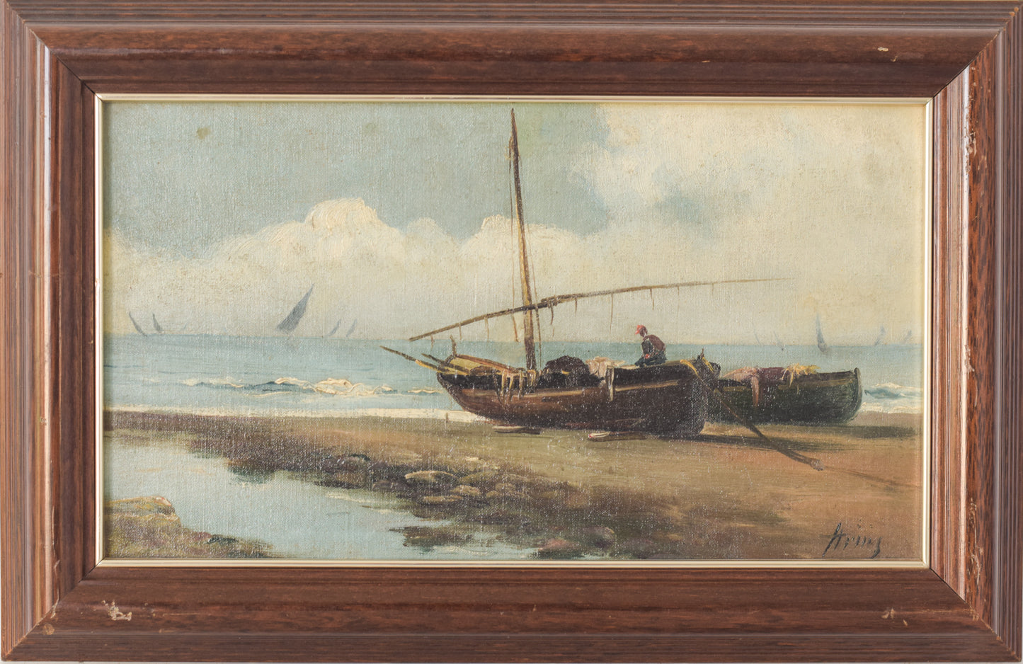 Boats on the Shore - Traditional Oil Painting