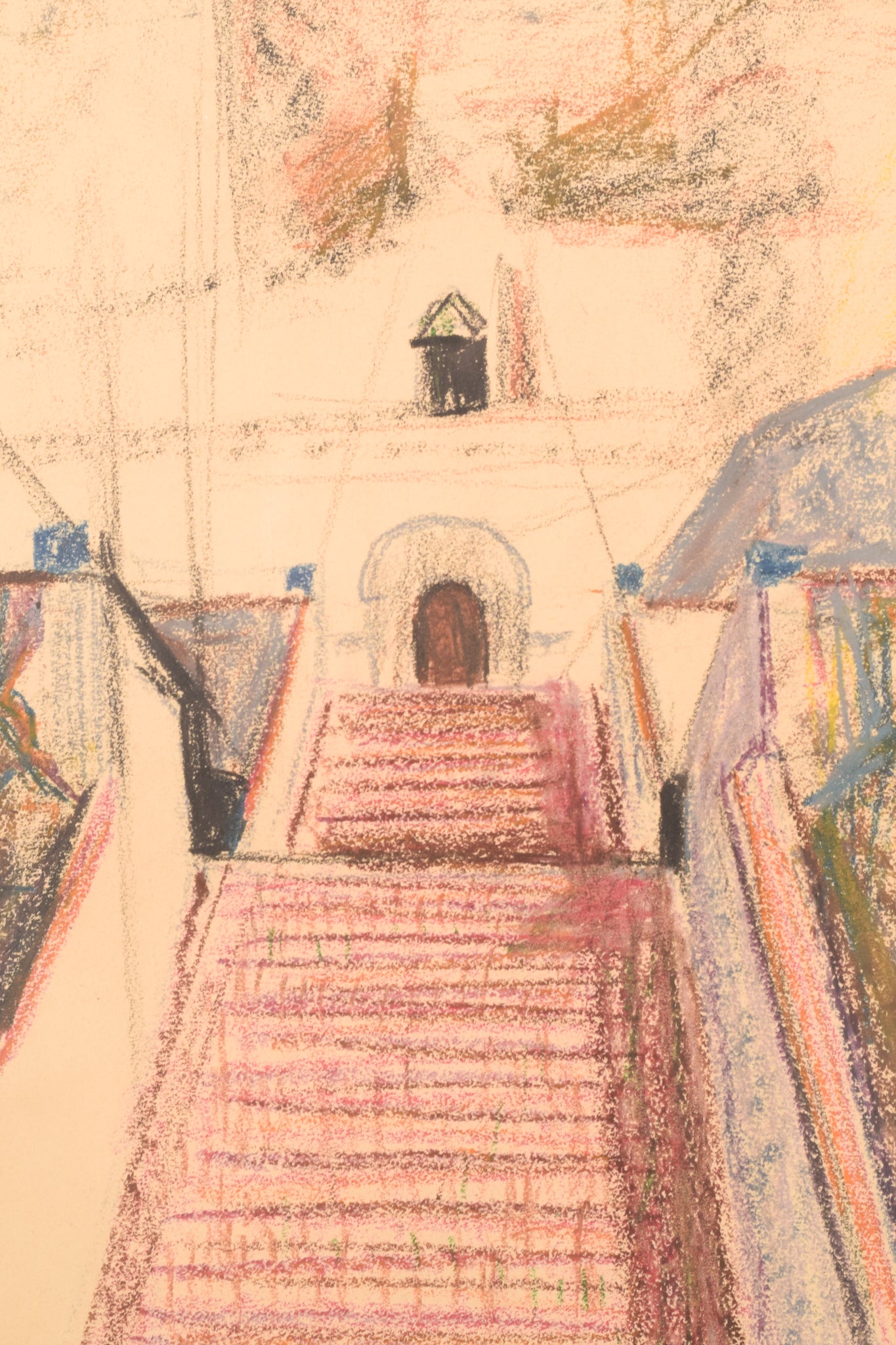 Modernist Coloured Drawing of a Church and Stairway_Detail