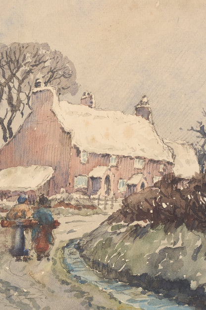 'Village in the Snow' Watercolour Snowscape_Detail
