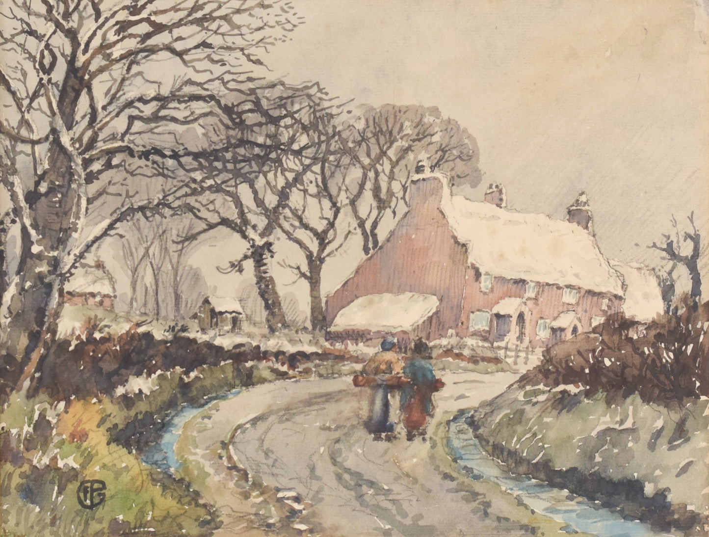 'Village in the Snow' Watercolour Snowscape