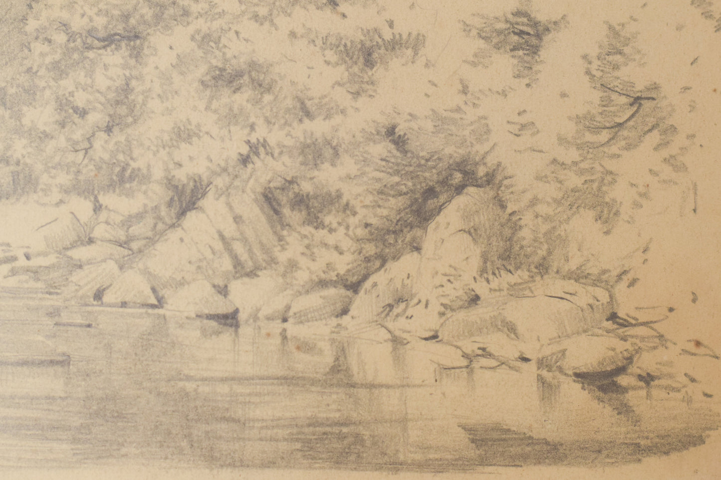 'On The Cree' - Landscape Drawing of a River
