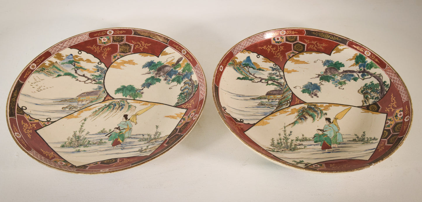 Pair of large signed 19th century Kutani plates