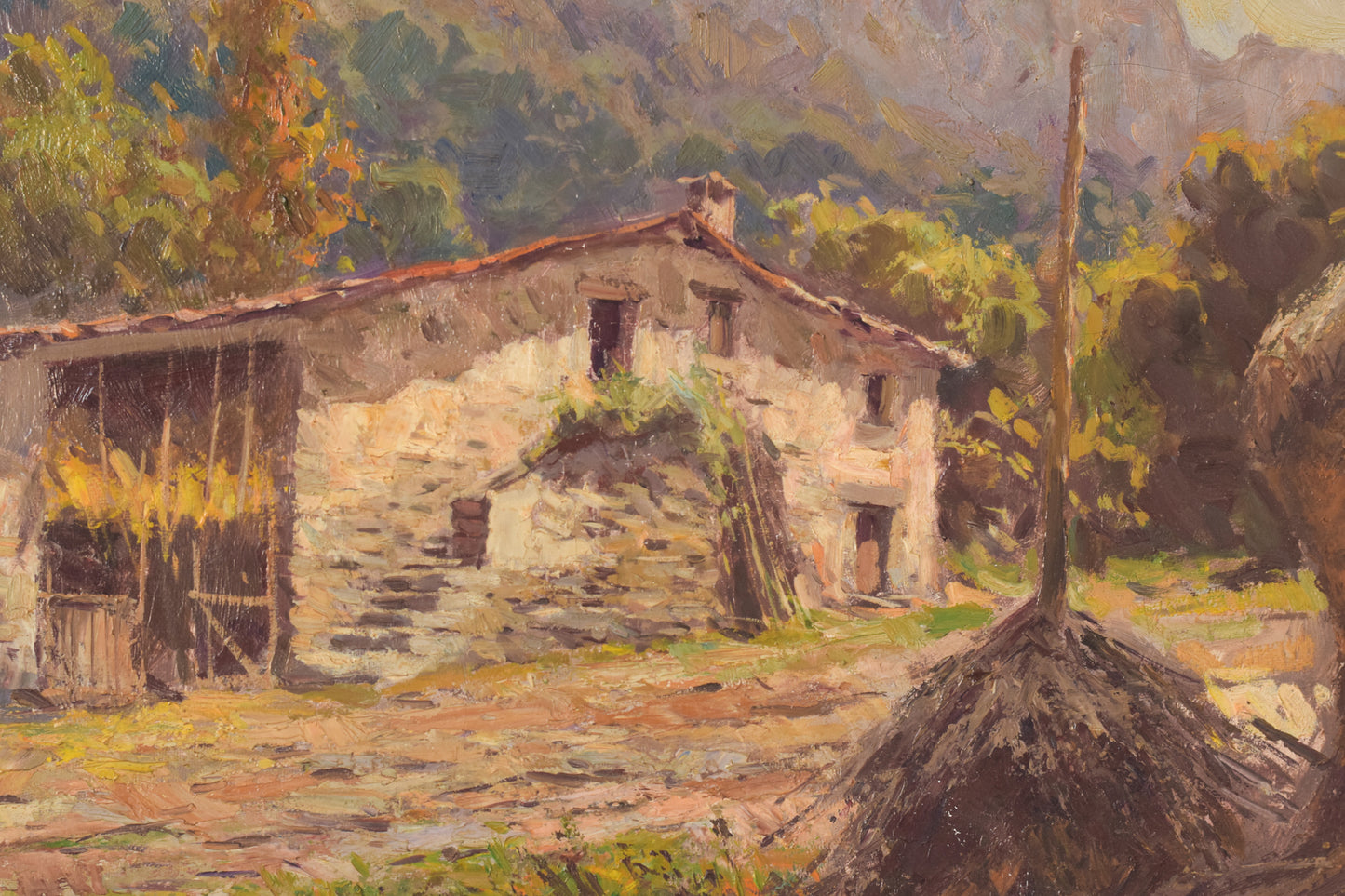 Francesc Carbonell Massabe - Mountain Landscape with Barn and Haystacks