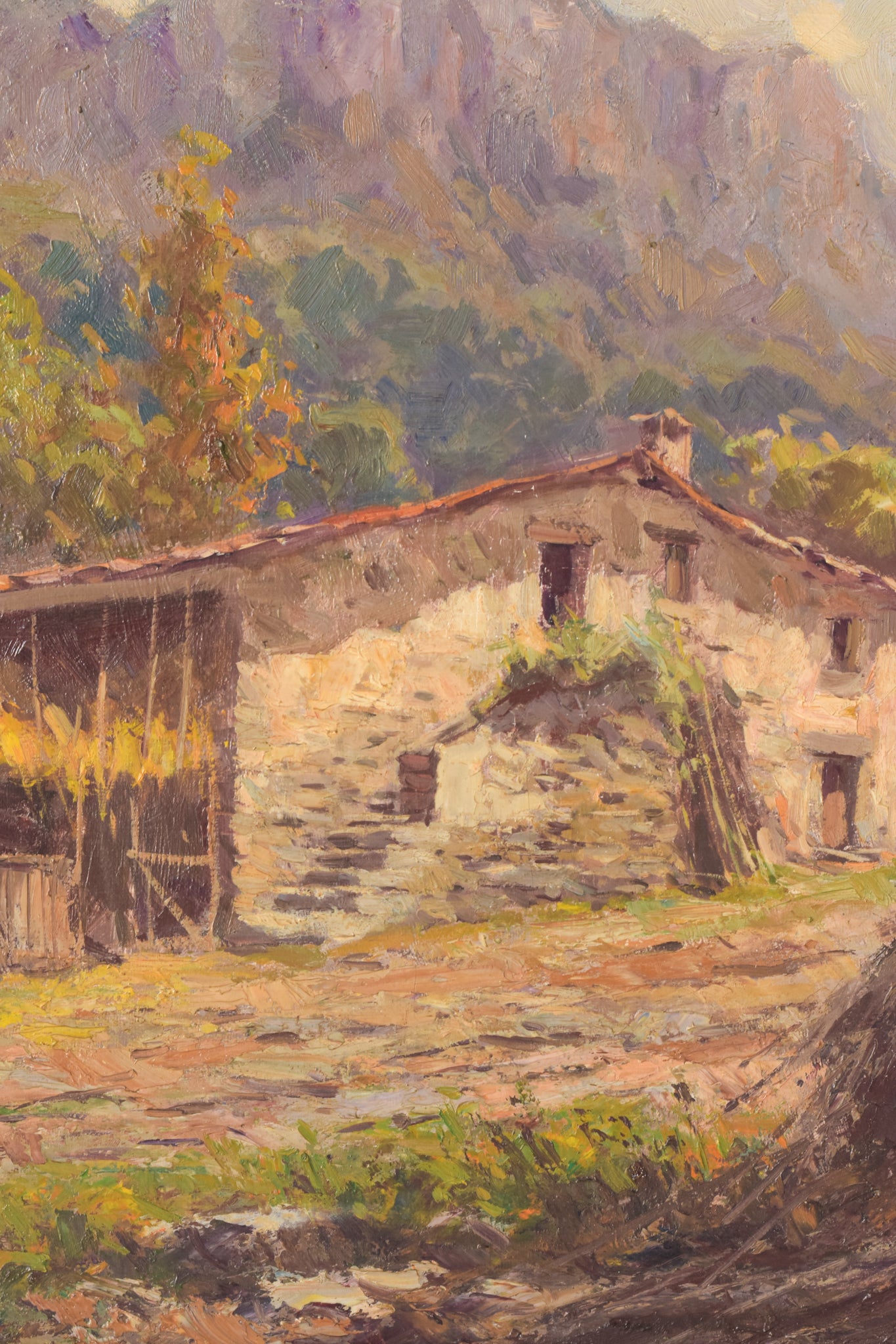 Francesc Carbonell Massabe - Mountain Landscape with Barn and Haystacks