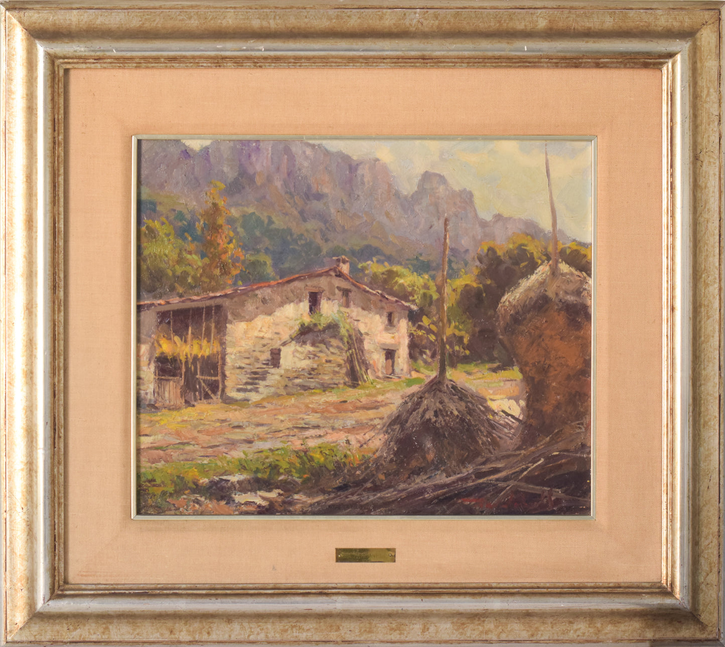 Francesc Carbonell Massabe - Mountain Landscape with Barn and Haystacks