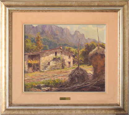 Francesc Carbonell Massabe - Mountain Landscape with Barn and Haystacks