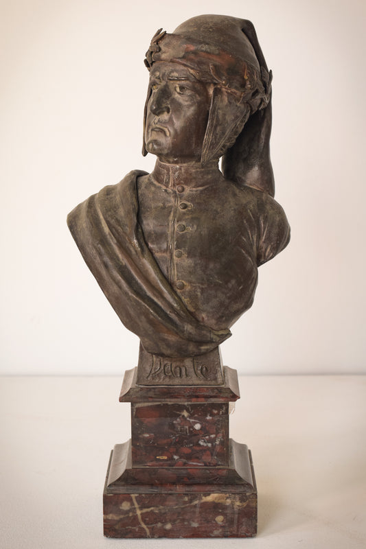 Busto de bronce con base de mármol de Dante de Giuseppe Moretti
