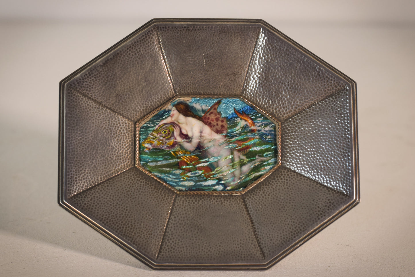 A Stunning Signed Arts & Crafts Enamel Mermaid Framed Plaque