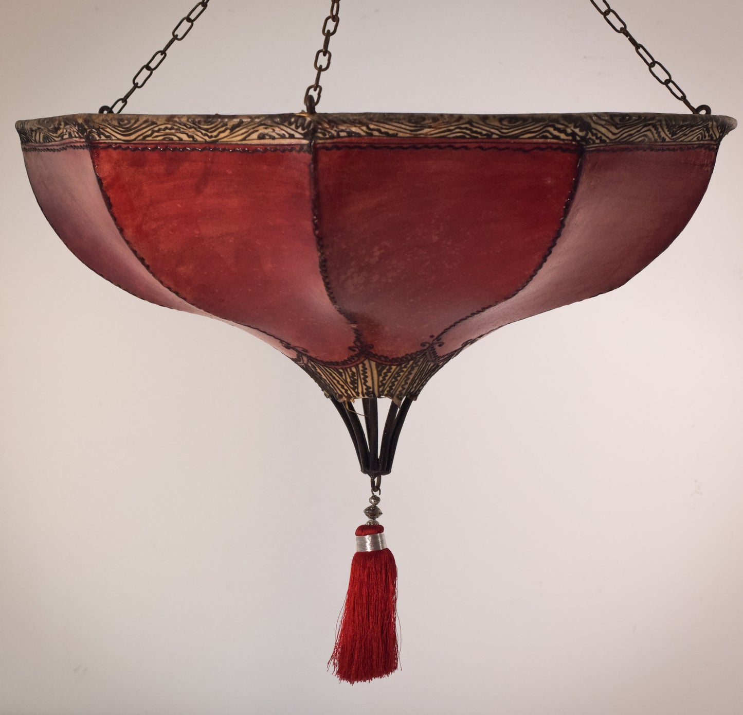 Red Hide Skin Stained Decorated Lamp Shade With Metal Frame