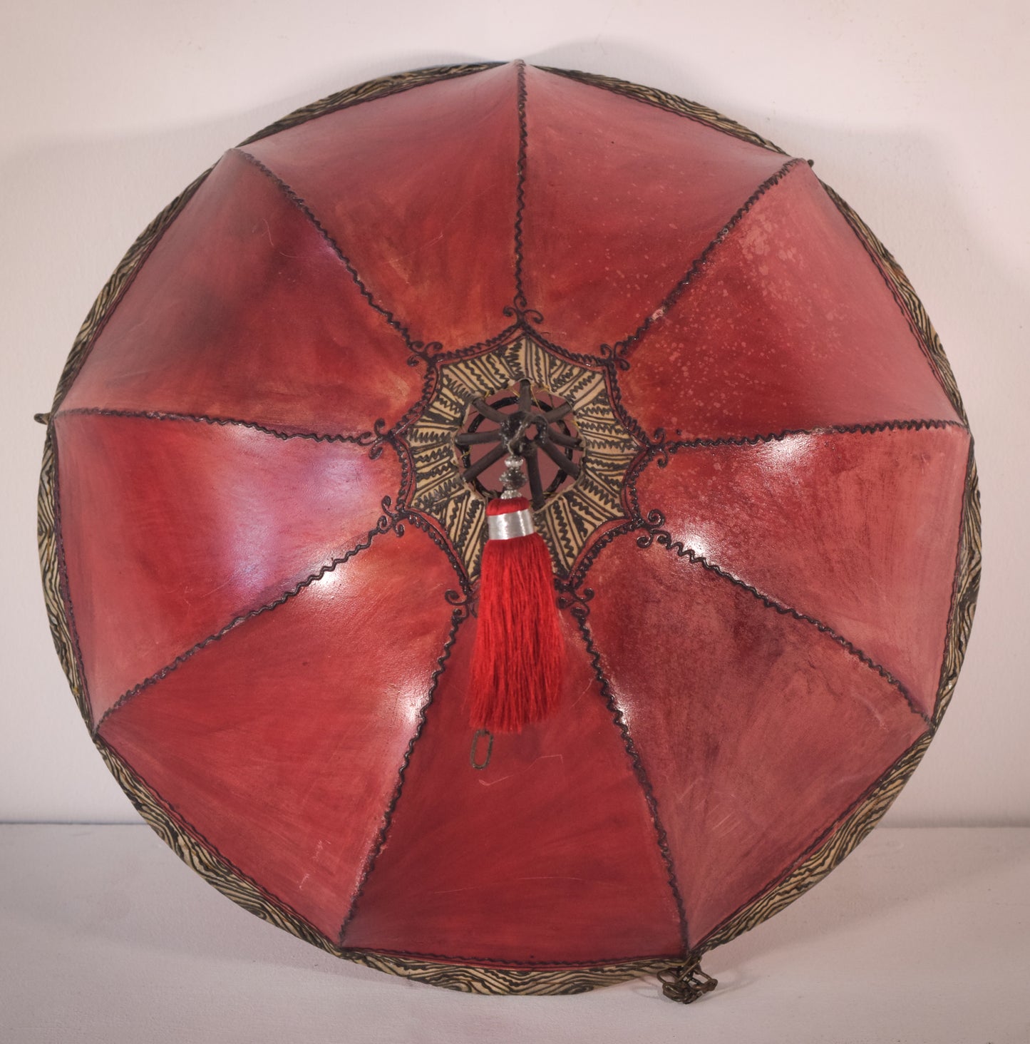 Red Hide Skin Stained Decorated Lamp Shade With Metal Frame