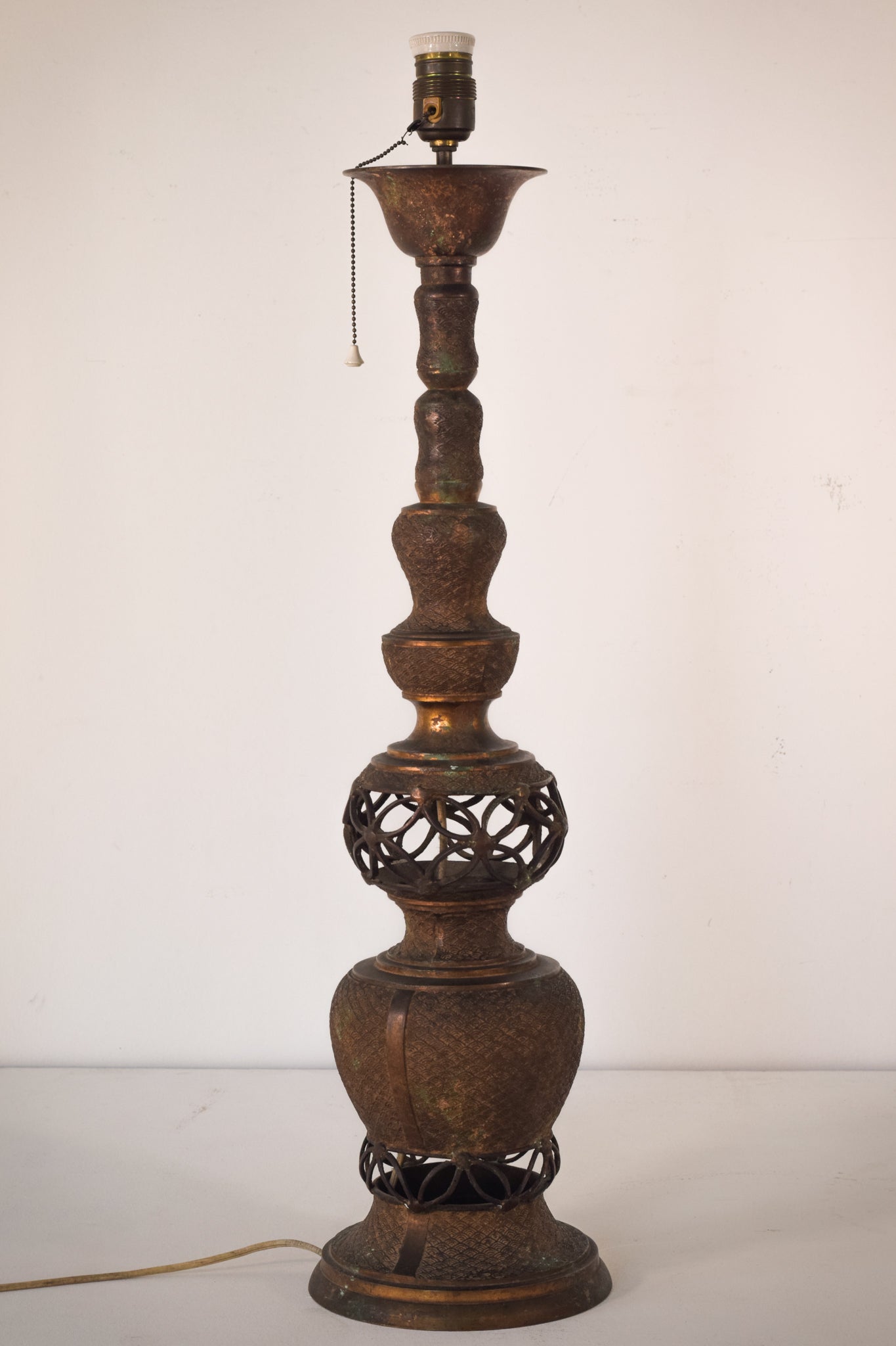 Oriental Style Patinated Brass - Lamp Stand